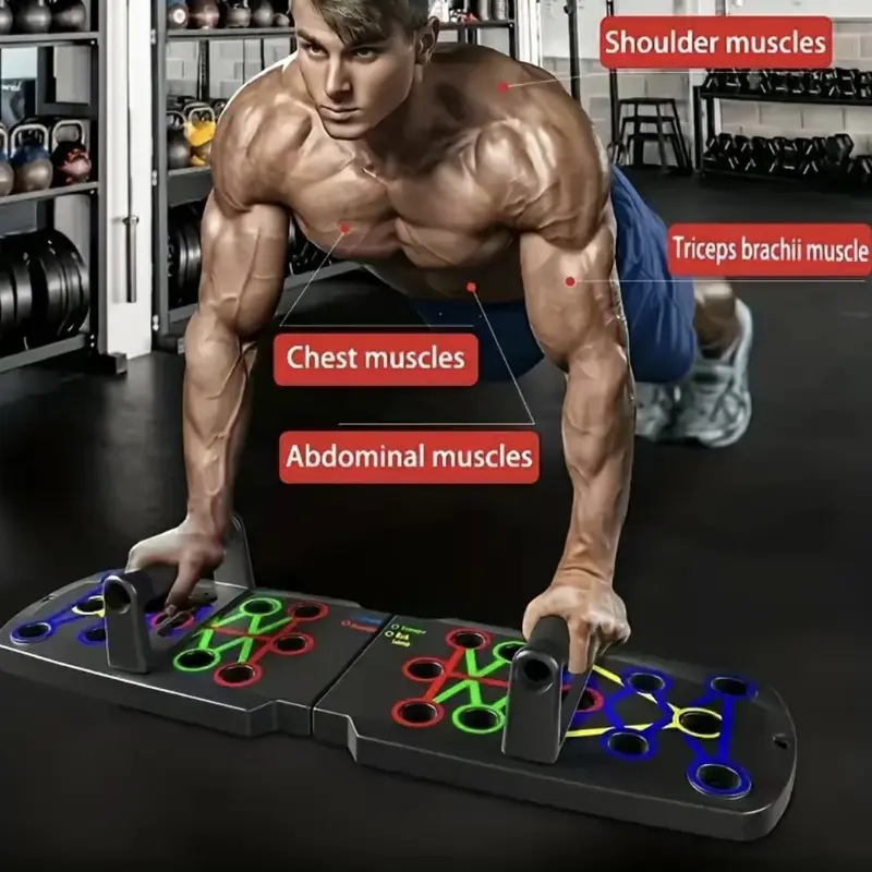 28-in-1 Portable Foldable Push-Up Board with Handles - Multifunctional Home Gym Strength Training Equipment, Color-Coded Slots, Compact Size, Unisex Upperbody Gear for Floor Workouts, Targeted Push-Up/Triceps/Back Focus, Take to the Gym