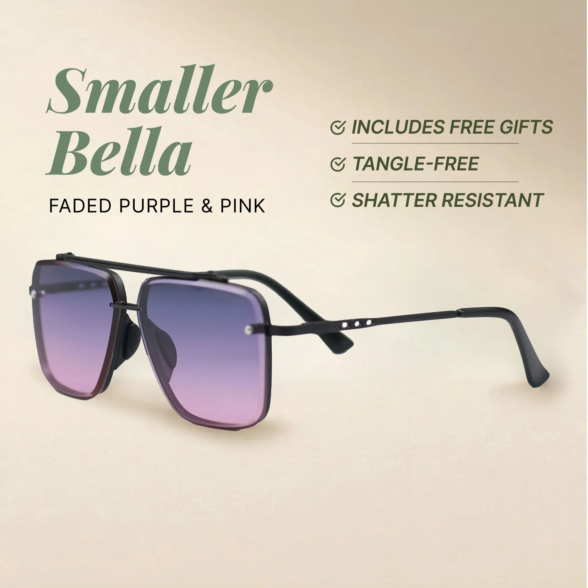 Smaller Bella - Faded Purple & Pink - Tangle Free Aviator Sunglasses - Certified Shatter-Resistant Lenses - UV400 - For Women & Men