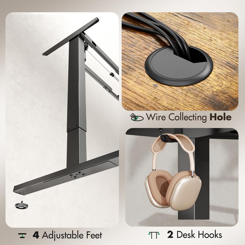 63" L-Shaped Electric Standing Desk with Ergonomic Monitor Shelf & Memory Controller for Home Office & Gaming Workstation