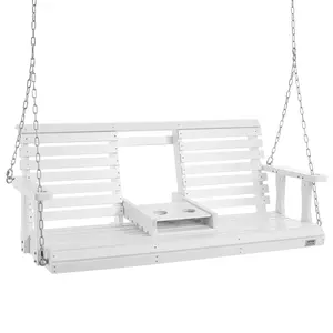 【fathersdaygift】VEVOR Wooden Porch Swing 5 ft, Patio bench swing for Courtyard & Garden, Upgraded 880 lbs Strong Load Capacity, Heavy Duty Swing Chair Bench with Hanging Chains for Outdoors, White