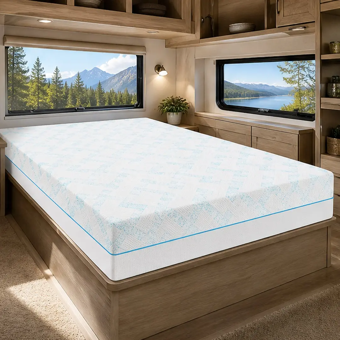 ARCH 10-Inch Short Queen RV Latex Memory Foam Mattress - Gel Infused Contour, Climate Control, Keep Dry, Medium Firm Support, CertiPUR-US & Oeko-Tex 100, Fiberglass-Free, for Campers, Trailers, 45.00 lb, Cool Breathable Mattress for Cooling Sleep, Queen S