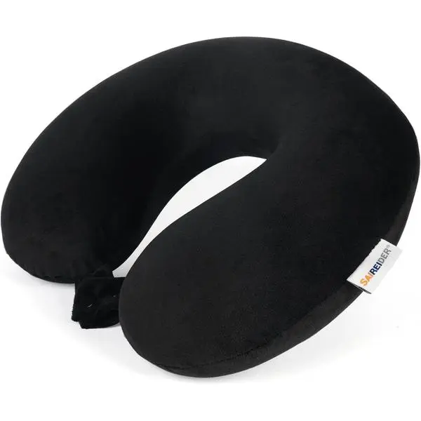 SAIREIDER 100% Pure Memory Foam Travel Neck Pillow - Classic Shape, All-Around Support, Soft Fabric, 3 Sizes, Washable Cover for Airplanes Cars, Black (Textiles & Soft Furnishings Bedding Linens Pillows Bed Wedges)