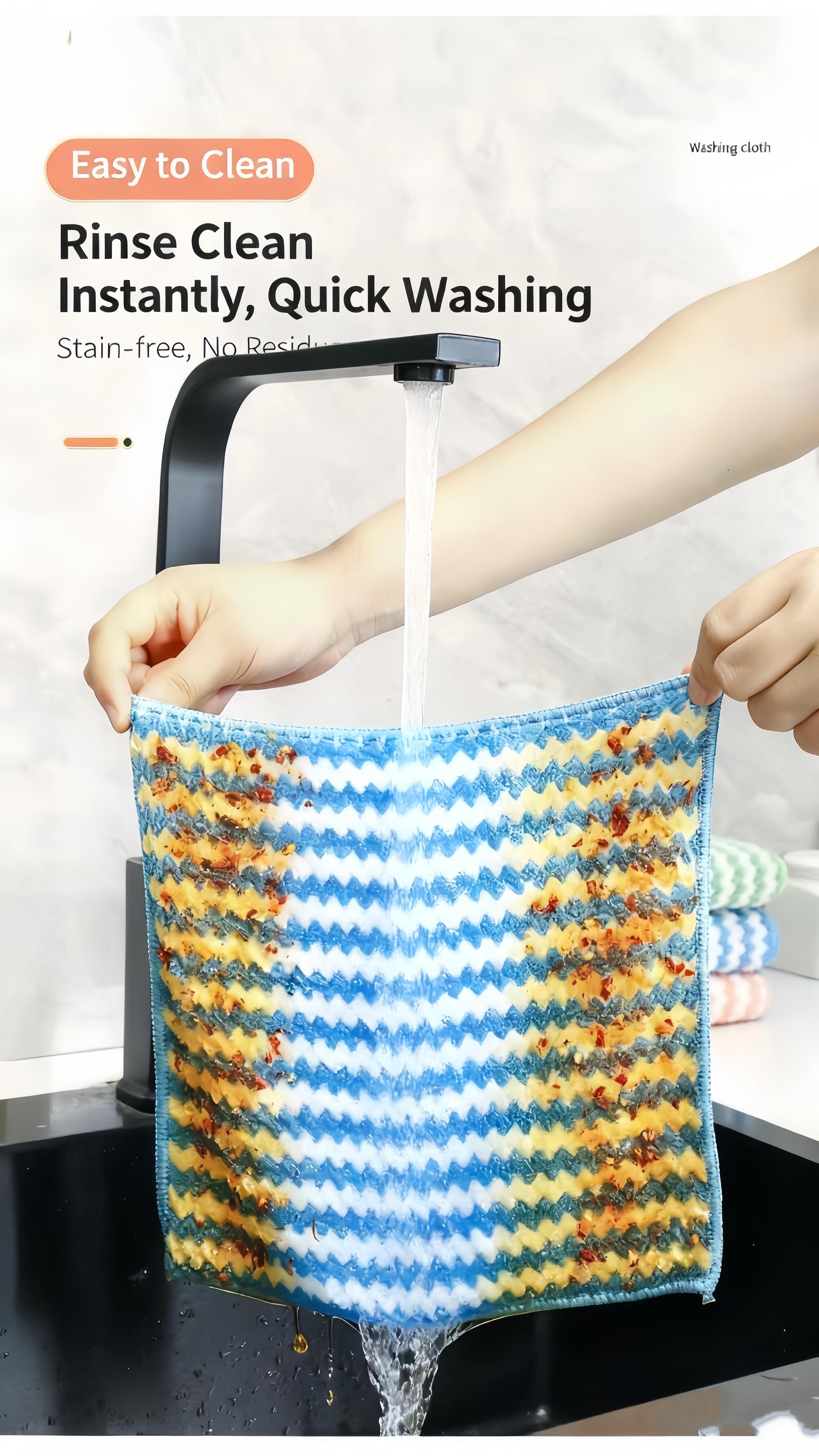 10 Pack Wavy Kitchen Towels - No Grease, Super Absorbent, Lint-Free Dish Cloths