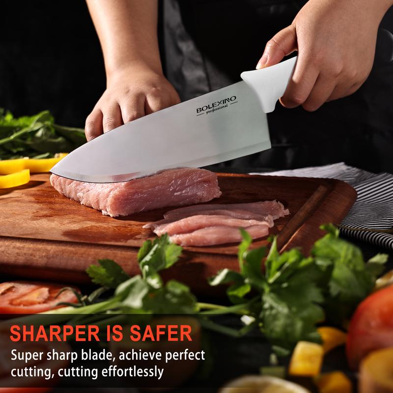 BOLEXINO 8 inch Japanese High Carbon Stainless Steel Chef Knife, Professional Extra Sharp Wide Cook Knife with Non-slip Ergonomic Handle, for Kitchen Home Restaurant