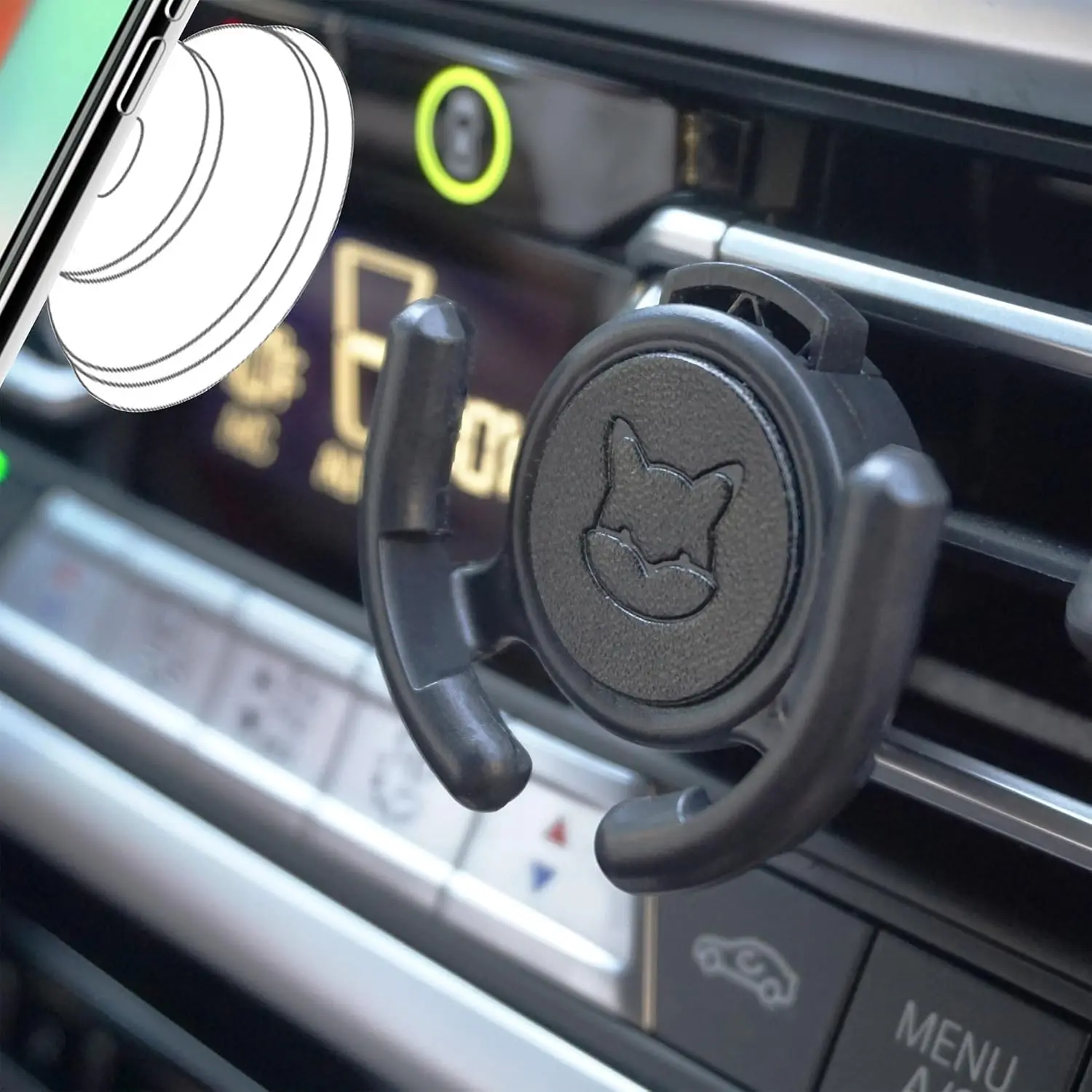 Vent Mount Holder 2 Pack - Compatible with Popsocket - Black Leather  Mount Made for Pop Socket Grips Collapsible Phone Holder for PopMount - with Clip for Horizontal Air Vent ONLY