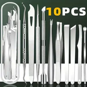 10 piece set of stainless steel foot repair tool set for decoration, cutting, inlaying, toenail, stratum corneum, fragrance free nail care, Nail Tech Supplies