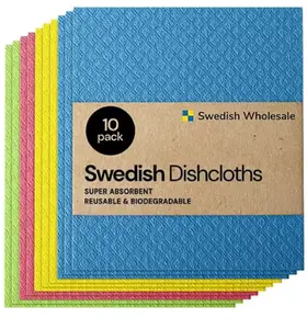 Swedish Wholesale Dishcloths - 10 Pack Super Absorbent Reusable Biodegradable Cellulose Sponge Cloths for Kitchen Cleaning
