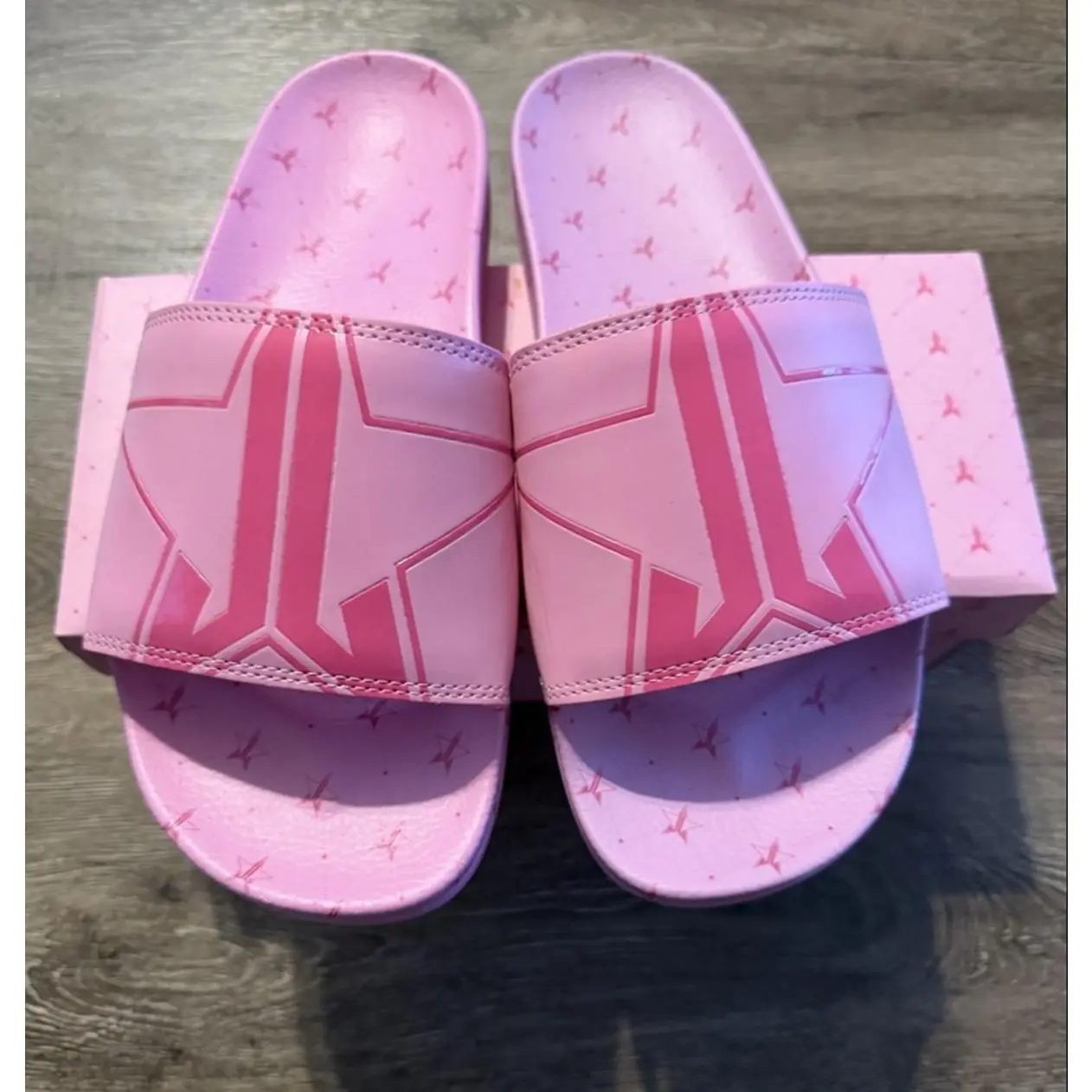 Jeffree Star Bright Pink Quilted Star Pattern Unisex Slides with Box or Without Box Men 11 Womens 13 Bold Branding Accents
