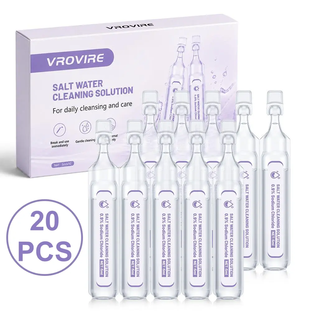 Sterile Gentle 5ml Saline Solution, 20 Single-Use Unscented Packs - Beauty & Personal Care Skincare Tool for Cleansing, Moisturizing Wound Care