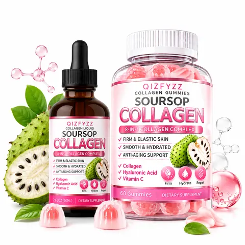 QIZFYZZ Soursop 24H Edible Beauty Healthcare Supplement - Day Liquid + Collagen Boosting Gummies, 8-in-1 High Concentration Blend, Nourishing for Day+Night Routine & Smooth & Firm Skin