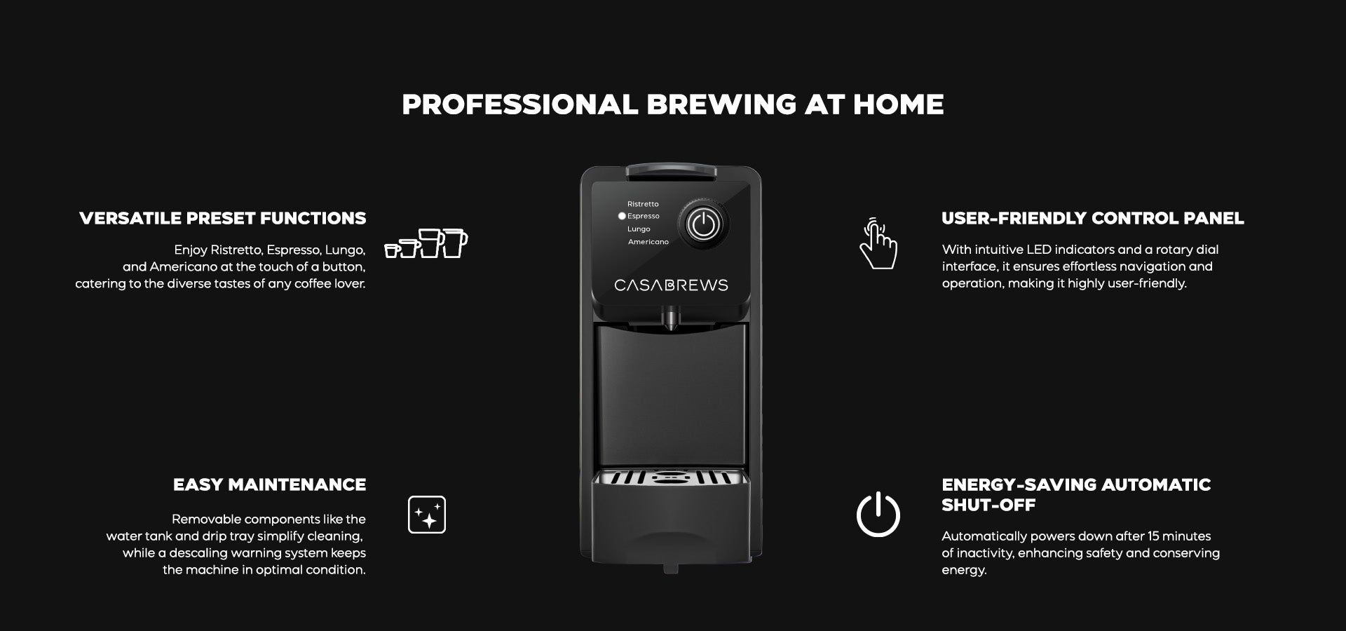 CASABREWS [CM7036E] Pod Coffee Machine, 20 Bar Coffee Machine with 4 Brewing Modes, Capsule Coffee Maker, Capsule espressomachines