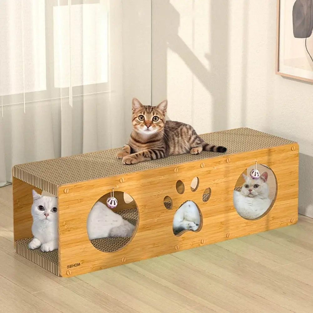 Large Cardboard Cat Scratchers, Track for Pet, Cat toy, Cat Tunnel House with Scratching Pad & Ball Toy, Innovative Design, Safe and Eco-Friendly, for
