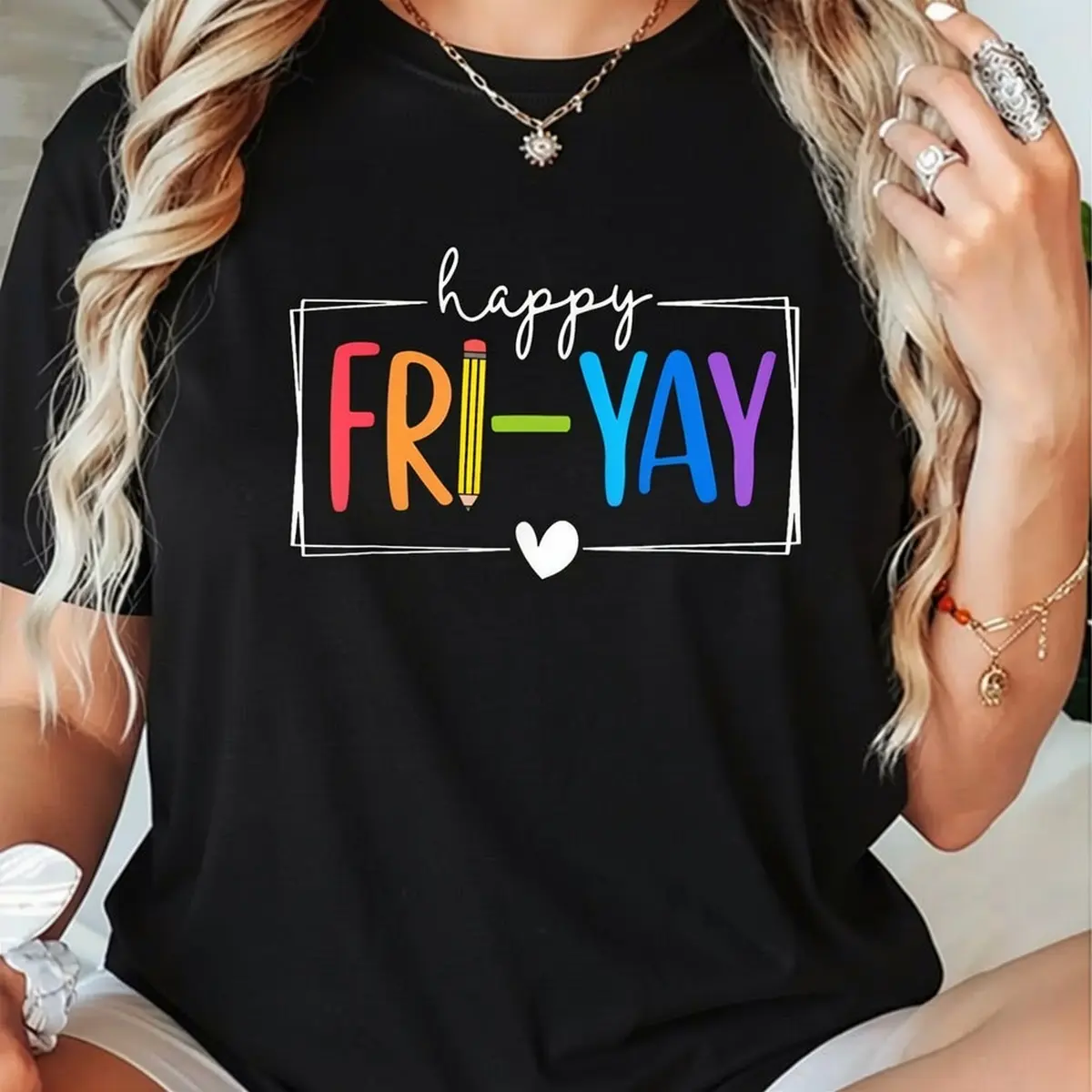 Happy Fri-Yay Funny Fri Yay Teacher Student Friday Weekend T-Shirt casual Fashion graphic tees for women