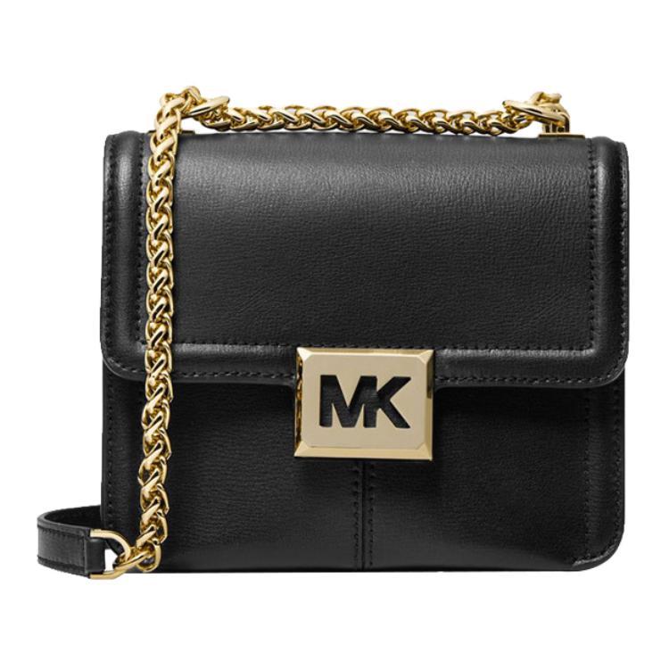 Michael Kors Sonia Small Flap Bag - Premium Black Leather with Bold Gold-Tone Logo, Luxury Chain Strap Shoulder Bag, Perfect Gift for Her