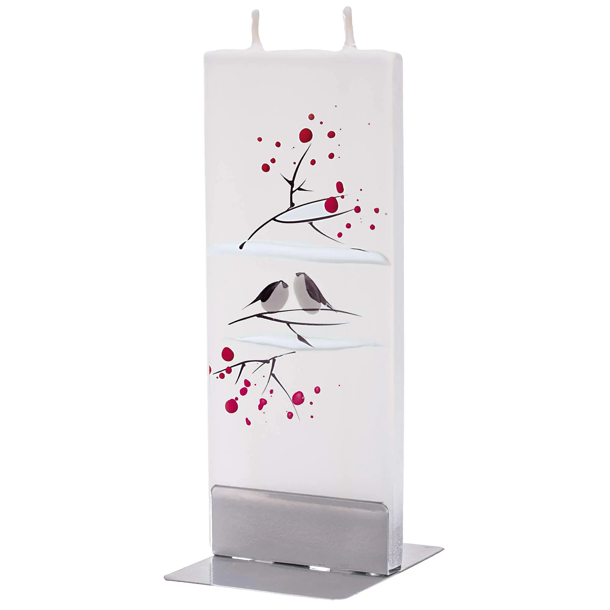 Flatyz Candles Winter Birds White Candle - Flat, Decorative, Hand Painted Candle Gifts for Women or Men - 6 inches