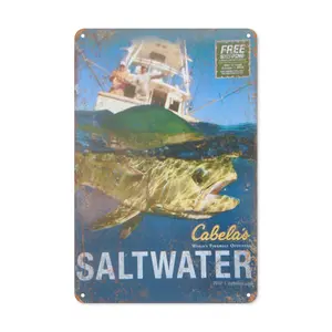 WSTKJW Vintage Cabela's Saltwater Fishing Advertisment Reproduction Metal Sign 20cmx30cm Rustic Design Funky Western for Home Cafe Bar Bedroom Wall Decor