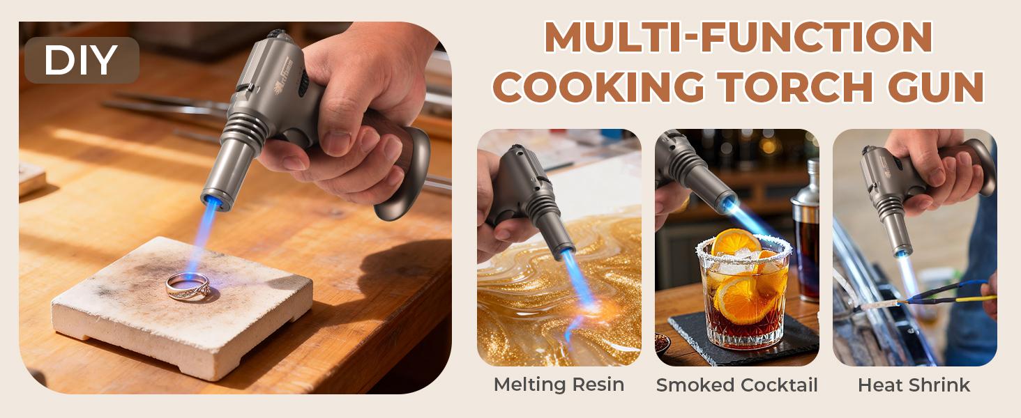 ARTFLAMM Dual Flame Butane Torch - Refillable Handheld Blow Torch for Cooking, Soldering, & Resin Art w/Adjustable Flame & Ignition Lock - Kitchen Blow Torch & Luxurious Gift Box