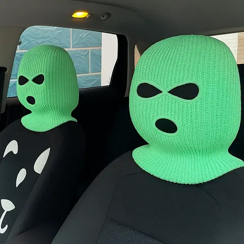 2 PCS Car Headrest Cover, Personalized Funny Car Seat Full Face Mask, Ski Mask Wrap Protection for Auto Front Seat Rest Decoration, Universal Interior Car Accessories