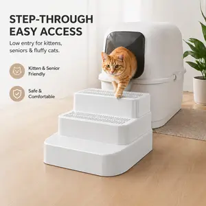 PPTT Cat Litter Control Staircase – Anti-Tracking Gradient Steps with Detachable Tray & Mat, Easy-Clean Double-Layer Litter Platform for Multi-Cat Homes