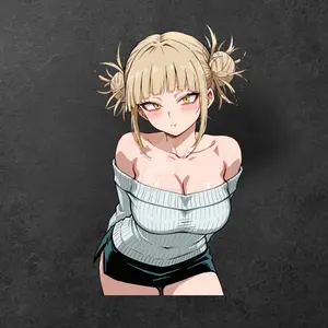 Charming Himiko Toga Sticker – Toga Beauty with Off-Shoulder Sweater and Shy Look, Anime Waifu Stickers