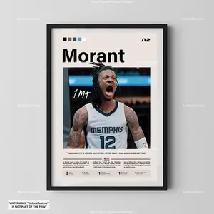 [Sport Decor - Sale Up To 40%] [Unframe] Ja Morant Basketball Poster, Memphis Basketball Star Wall Art, Dynamic Action Athlete Portrait, Professional Sports Decor, Gift for Basketball Enthusiasts
