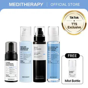 [5.9M K-Makeup Artist Pick] Glass Skin Routine Set | Vitamin C Bubble Serum 100ml + Hyaluronic Acid Serum 150ml + Retinal Serum 150ml + Squalane Moisturizer 150ml + FREE Mist Bottle | Hydration, Skin Renewal, Anti-Aging, Glow | MEDITHERAPY Official