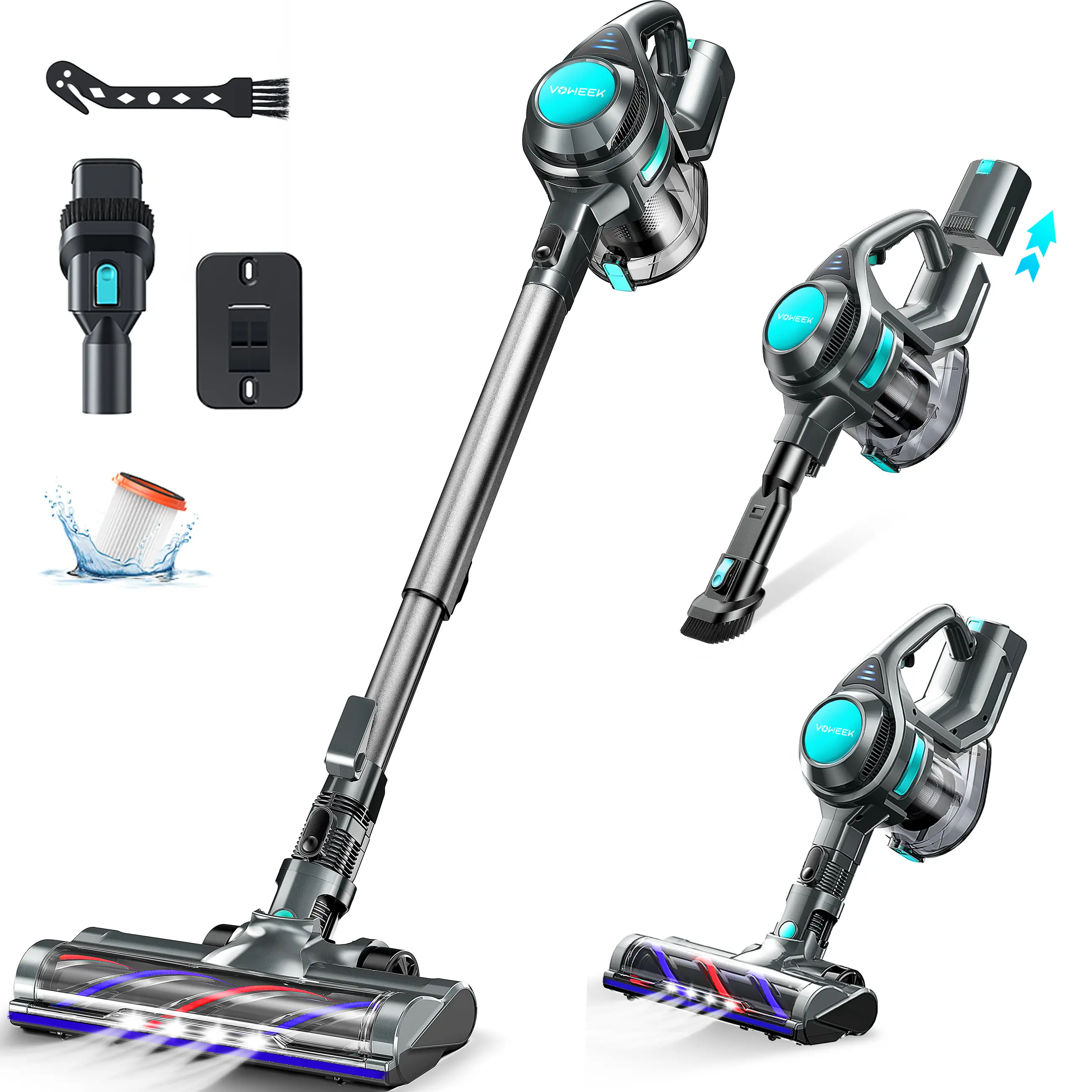 Voweek VC08 Cordless Stick Vacuum Cleaner with 23Kpa Suction, 30 Min Runtime, LED Display, Touch Control, Lightweight Cleaning Helper for Pet Hair, Hardwood Floors, Apartments