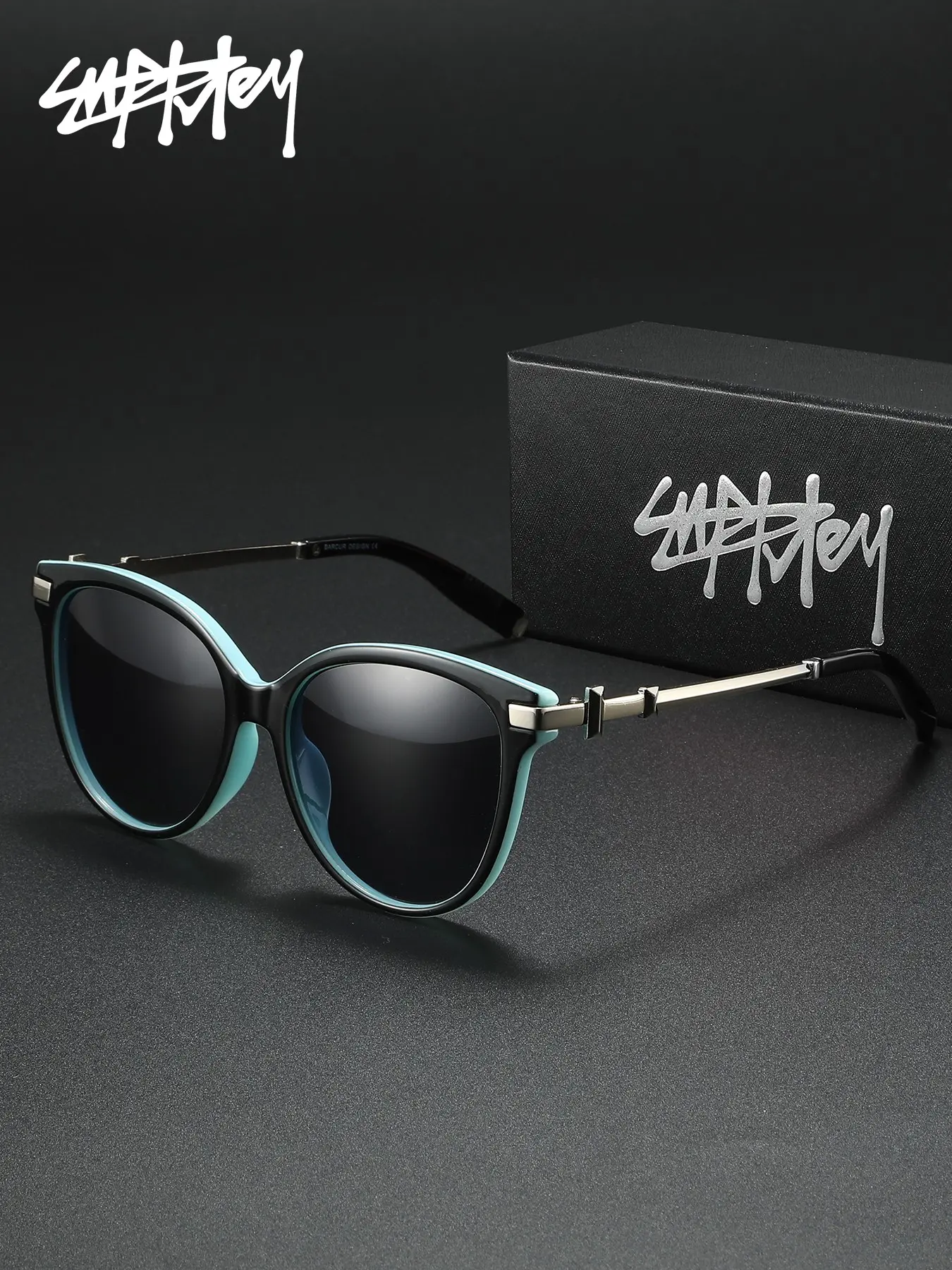 SUPKLEY Circular Polarized Sunglasses, Trendy Sunglasses, Made PC Material Cat Eye Frame TAC Lens Sun Protection UV Protection Suitable Men&Women Retro Style High-end Design Metal Mirror Legs Gifts Mothers/Lovers/Girlfriends