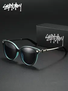 SUPKLEY Circular Polarized Sunglasses Made PC Material Cat Eye Frame TAC Lens Sun Protection UV Protection Sunglasses Suitable Men&Women Fashionable Retro Style High-end Creative Design Metal Mirror LegsHigh-quality Gifts Mothers/Lovers/Girlfriends