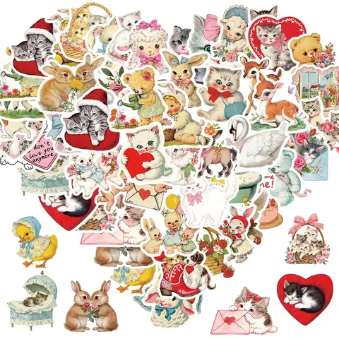 Vintage Sticker, 50pcs/set Cute Animal Pattern Sticker, Aesthetic Sticker for Scrapbook Journaling Water Bottle Laptop, Decorative Stickers