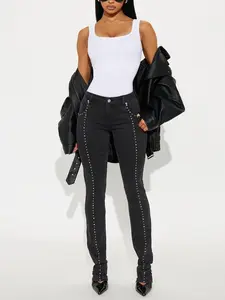 What A Studded Stacked Slim Jeans - Black Wash