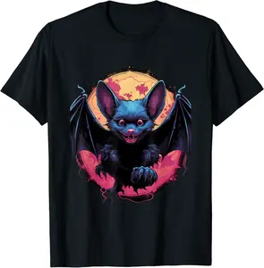 cute Gothic Bat in a Full of a Moon T-Shirt - 86B0D1FNJ18N