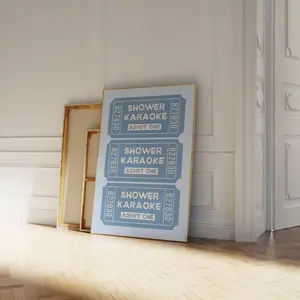 Bathroom Aesthetic Poster, Trendy Cute Decor, Shower Karaoke Ticket Blue Print, Retro Print, Funny Wall Art Poster