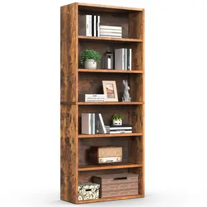6-Tier (3/4/5/6 Tier Optional) Tall Bookcase with Adjustable Shelves, Heavy-Duty Wood Open Bookshelf , 22 Lbs Per Shelf Load Capacity, Waterproof & Scratch-Resistant MDF Storage Shelf for Living Room, Bedroom, Home Office, Library