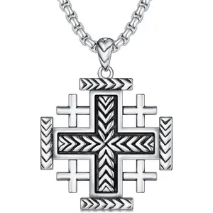 Jerusalem Cross Necklace 925 Sterling Silver Templar Crusaders Cross Necklace Jerusalem Pendant Jewelry for Men Women
