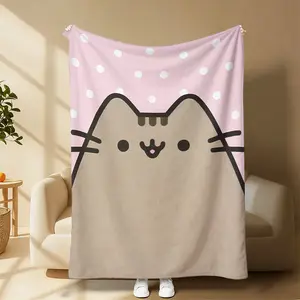 Pusheen Cat Pink Polka Dot Flannel Throw Blanket, Kawaii Chubby Cat Cozy Blanket, Ultra-Soft Warm Blanket for Couch, Bed & Snuggling, Ideal Gift for Cat Lovers, Birthdays, Holidays & Any Special Occasion