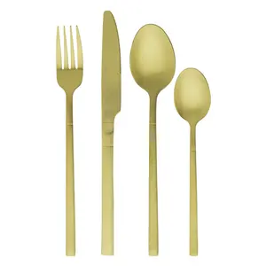 16-Piece Gold Stainless Steel Flatware Set, Arden Collection Cutlery Tableware