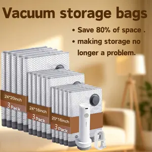 Vacuum Storage Bag Set with Wireless Rechargeable Pump, Portable Compression Bags for Travel & Home,Airtight Resealing Sealed Organizers for Luggage, Sturdy Lightweight Clothes Storage Solution, Vacuum Bags For Travel Increase size