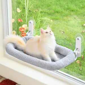 Foldable  Hammock for Window - Cordless, Embeded Machine Washable Bed, Robust Metal Frame -  Window Perch for Large Cats and Kittens (Gray Bolster Bed, Medium)