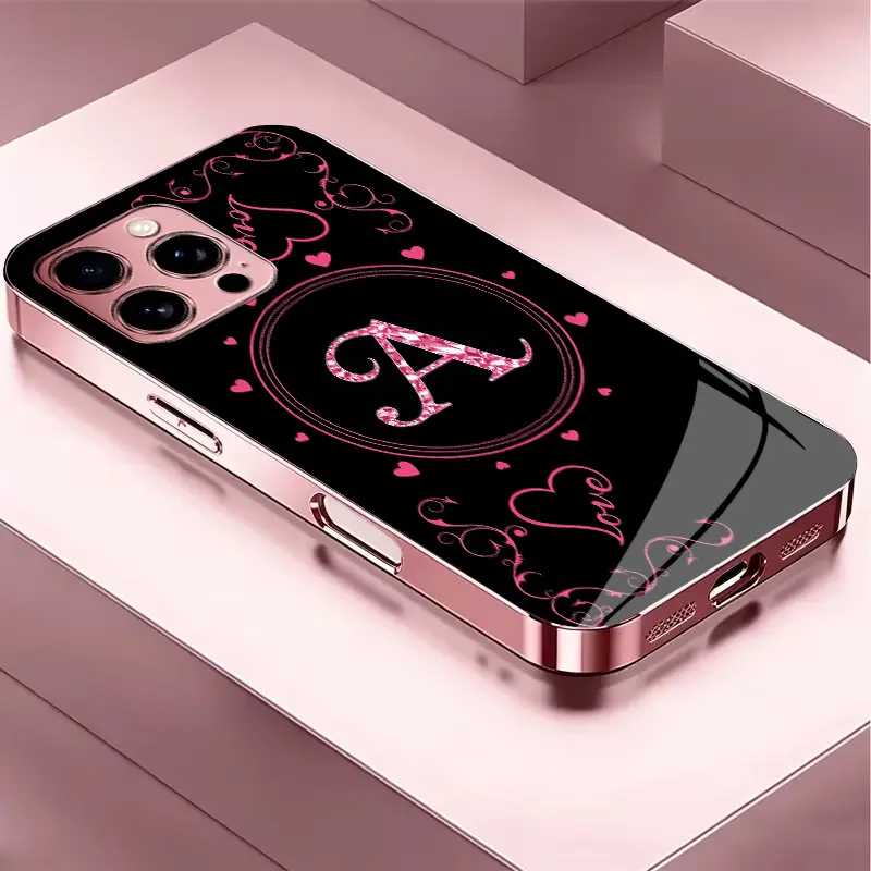 Suitable for [iPhone 15 Pro Max] Women's high-end phone case，The latest Pink Iridescent Glass Case—choose from 26 premium-look letters.YM99