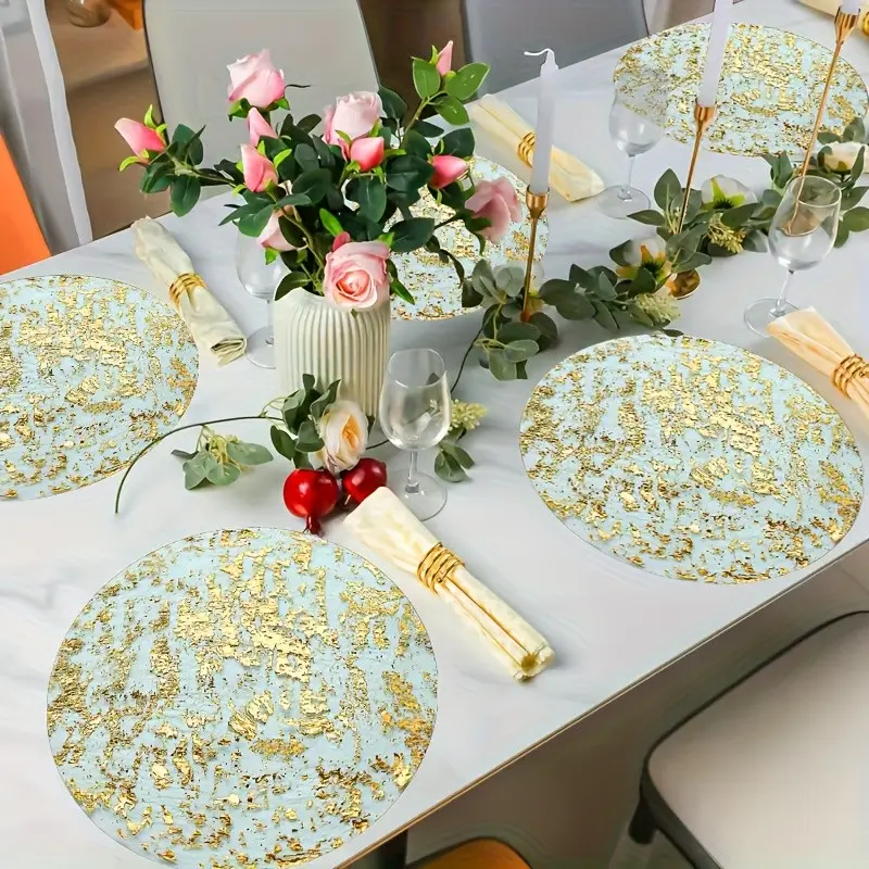 50/100 Disposable Gold/silver Color Placemats, Round Foil Mesh Embossed Table Mats, Thin Mesh Place Mats, Dining Table Mats for Home Decor, Wedding, Birthday Party Tableware