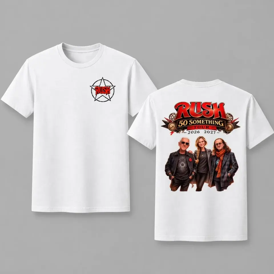 Rush Fifty Something Tour 2026 2027 Unisex T-Shirt, White Small Starman Front Back Graphic Tee, Perfect Rock Gift for Fans