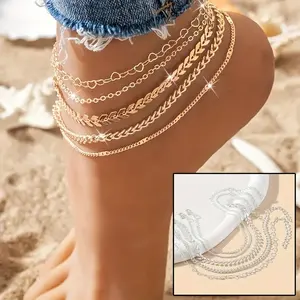 Bohemian Minimalist Anklet Simple Versatile Punk Style Foot Jewelry Multi-layer Stacking Boutique Women's Anklet Bohemian Minimalist Anklet Minimalist Anklet tewiky ankle bracelet rhinestone anklet ankle  jewelry