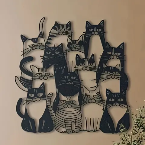 Group Cats Metal Wall Decor, Aesthetic Wall Decor, Ornaments, Cartoon Animal Wall Art, Vintage Cat Silhouette Sign, Home & Kids Room Decoration, Bedroom Decor, Christmas Holiday Gift
