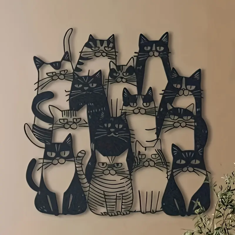 Group Cats Metal Wall Decor, Aesthetic Wall Decor, Ornaments, Cartoon Animal Wall Art, Vintage Cat Silhouette Sign, Home & Kids Room Decoration, Bedroom Decor, Christmas Holiday Gift