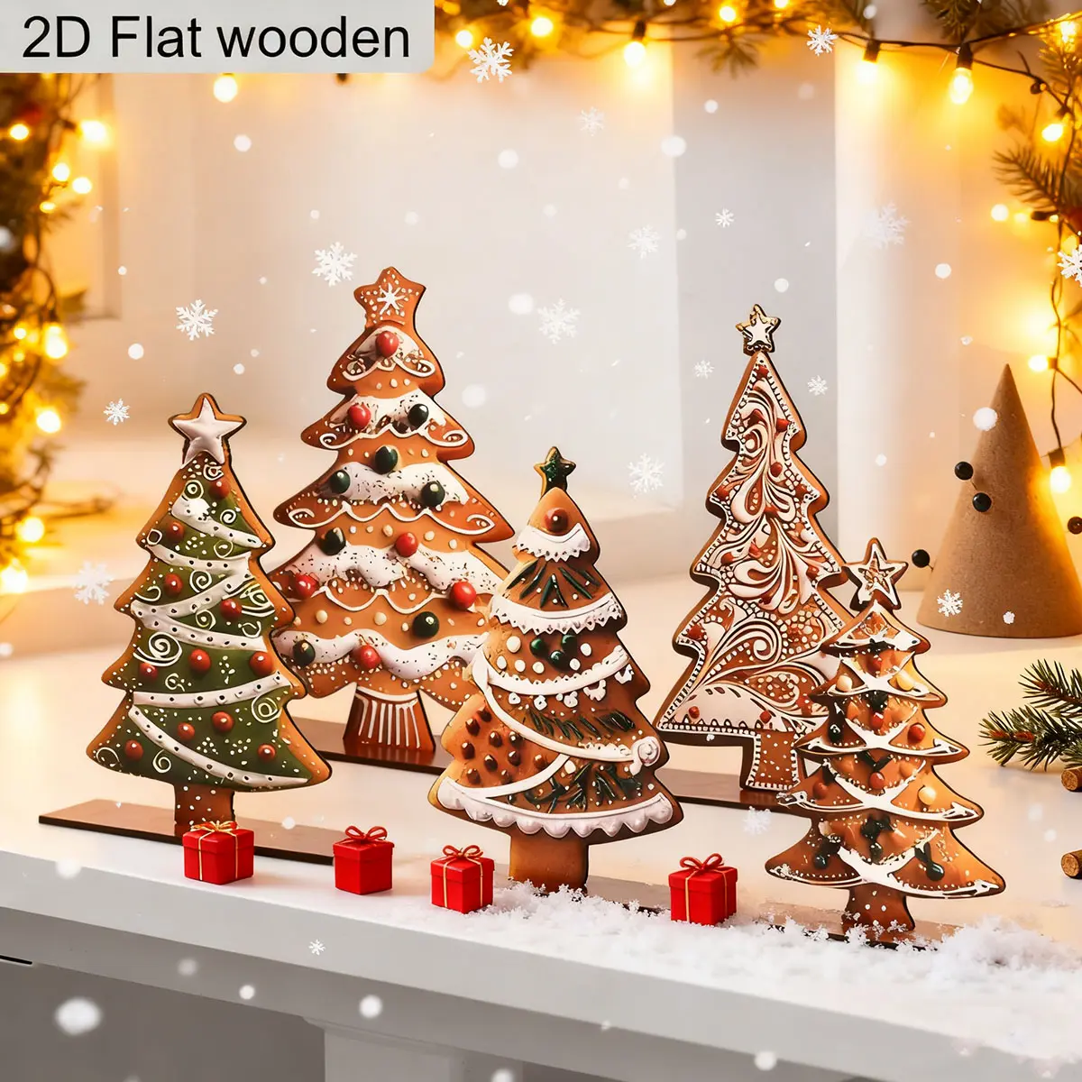 Rustic Christmas Gingerbread Man Tree Shape Wooden Decor Set of 5, Kitchen Decoration, Restaurant Centerpiece, Shelf Decor, Holiday Home Decor, Ornaments Decor