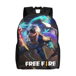 Free Fire Waterproof Polyester Backpack with Full Front Print Holds 15 Laptop Traveling Bag