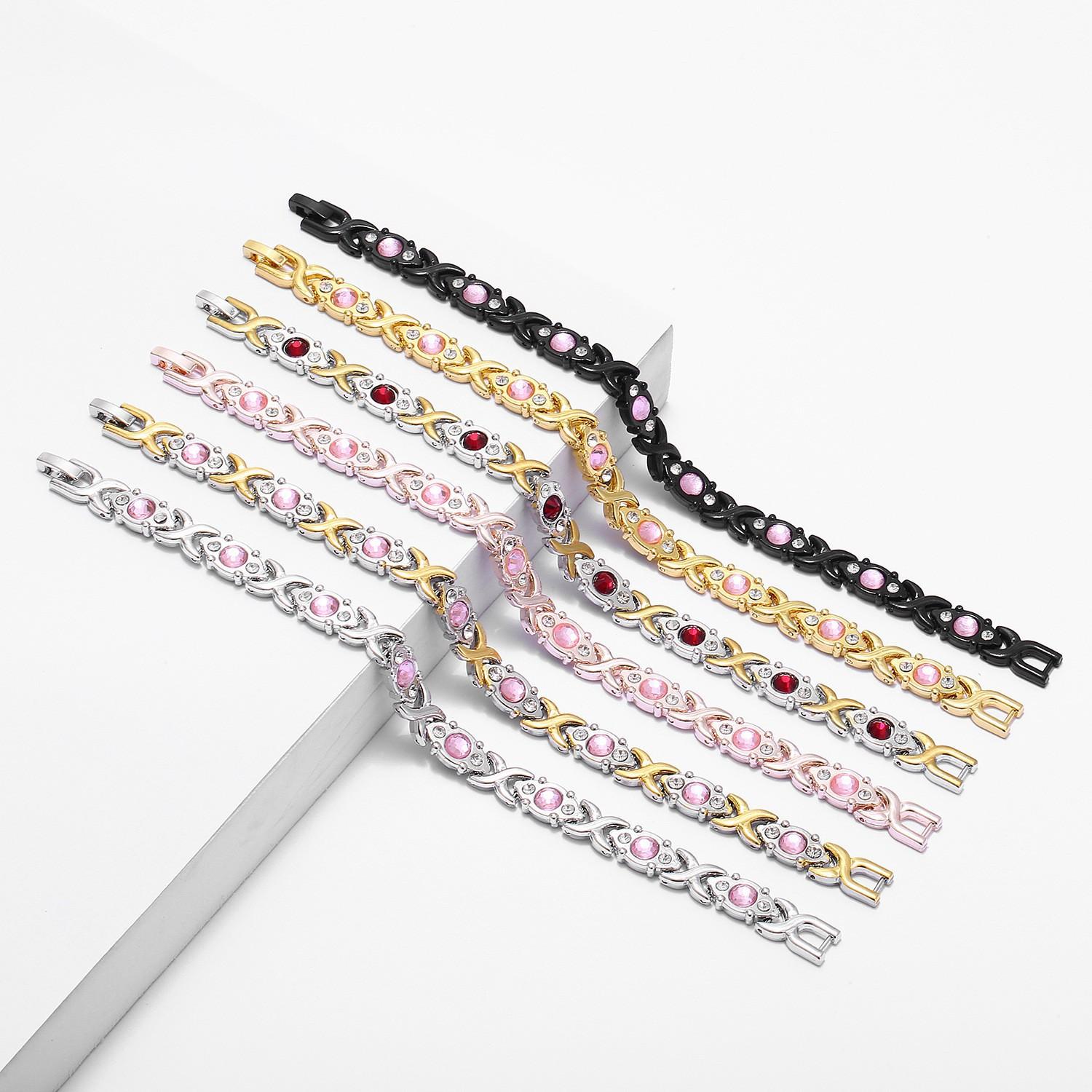 Energy magnet bracelet, eco-friendly alloy with diamonds, adjustable ladies' wristband，Valentine's Day gift, Christmas gift