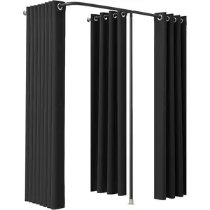 VEVOR Fitting Room, Portable Changing Room with Thick Polyester Curtains, Double Dressing Rooms with Partition Curtains, for Boutique, Mall, Studio, Tailor's Store & Office 79 x 39 x 79 in (Black)