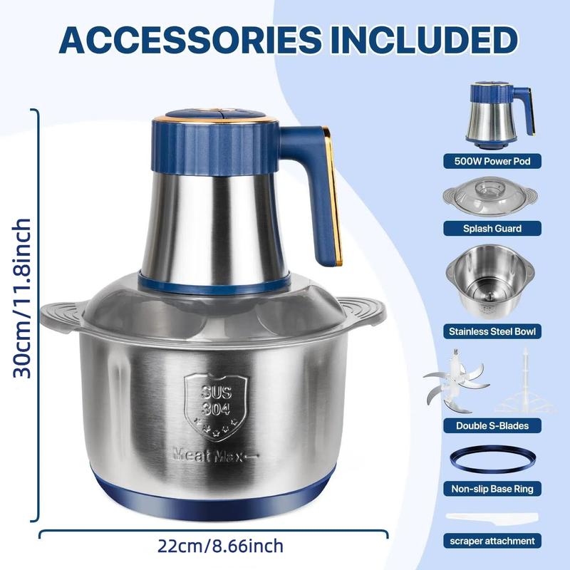 Newly Upgraded 5L Food Processor, Electric Multi-Functional Chopper with Meat Grinder and Vegetable, 5 Speed Modes, 6 Blades, Suitable for Onions, Ice, Nuts, Fruits, Garlic, Baby Food